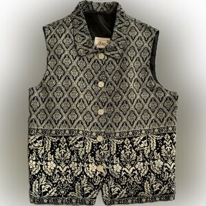 ALBRIA lined vest with adjustable tie in back, tan & navy blue, LARGE